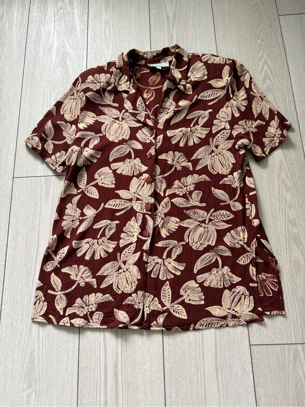 Jeremy Scott Breamer vintage Hawaiian shirt brown tan floral button up tee 8